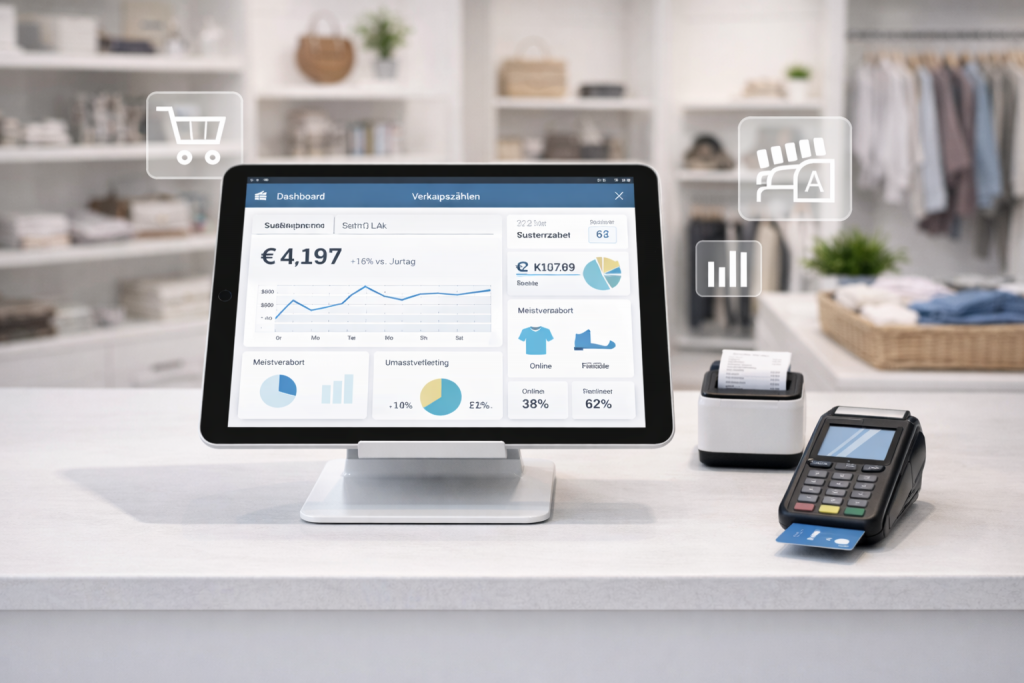 Kassensystem im Einzelhandel mit KI-gestütztem Analyse-Dashboard