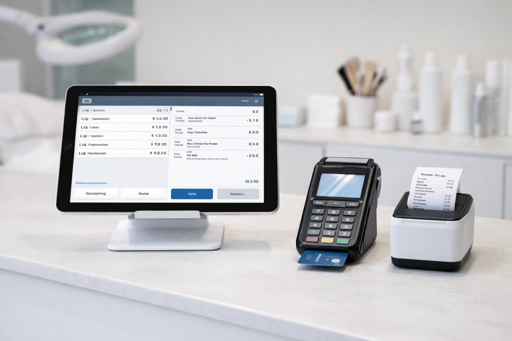 Beispiel-Setup iPad-Kasse mit Kartenterminal und Bondrucker für Dienstleister