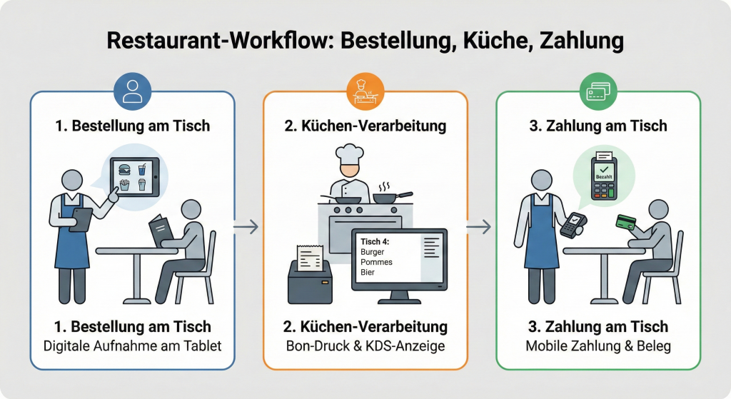Tablet-Kasse im Restaurant: Bestellung, Küche und Zahlung im Ablauf