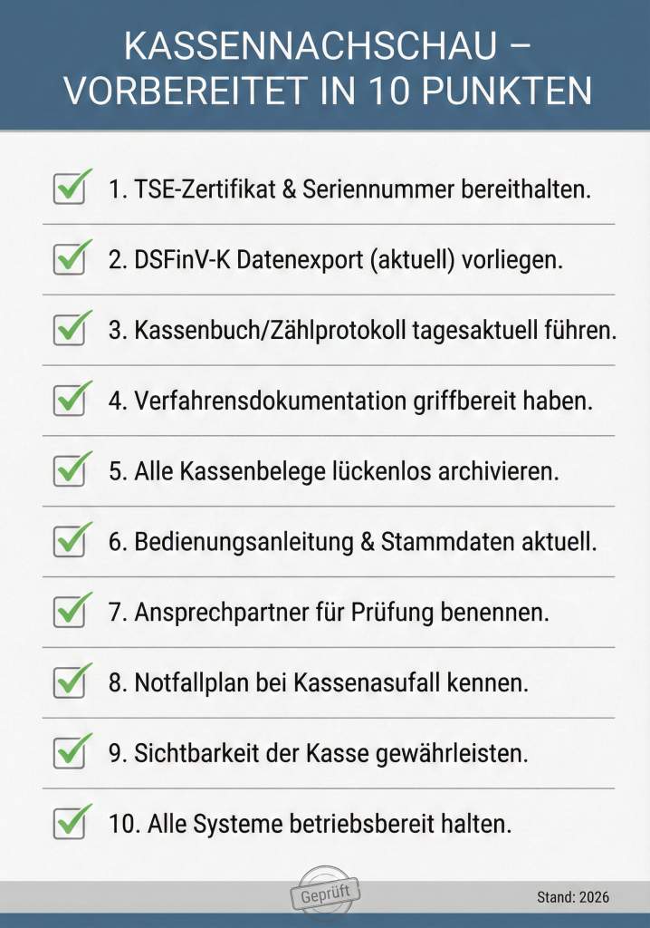 Checkliste zur Vorbereitung auf eine Kassennachschau