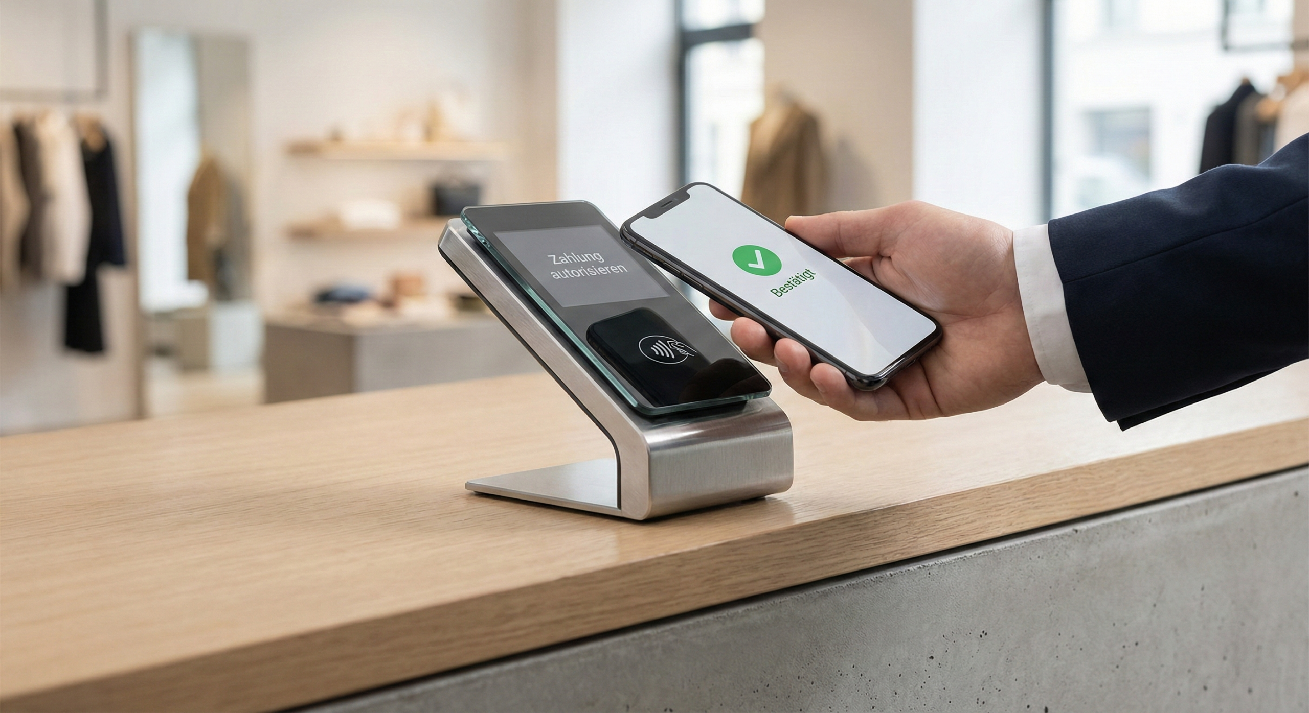 Kontaktlose Kartenzahlung am Kartenterminal mit Smartphone