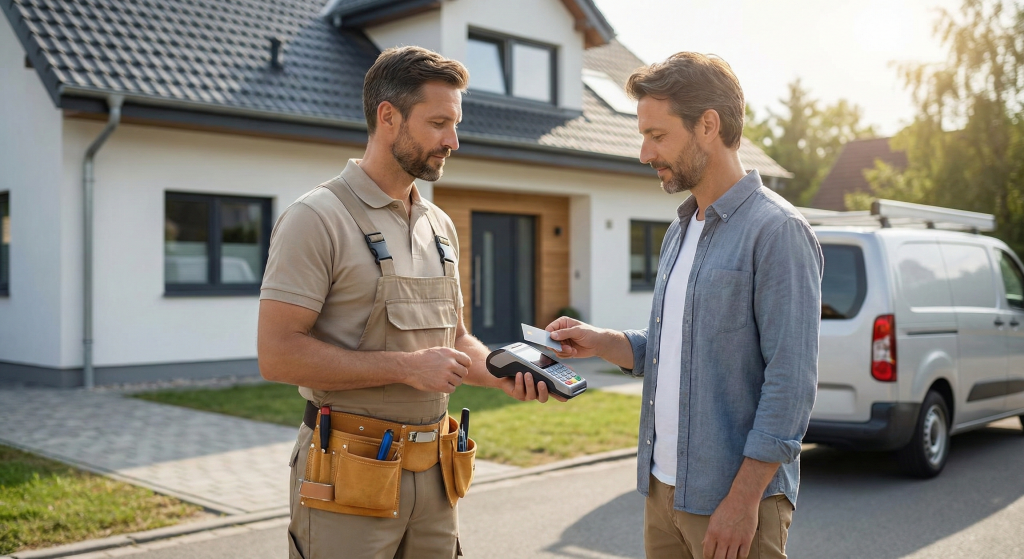 Mobiles Kartenterminal im Einsatz bei einem Dienstleister vor Ort