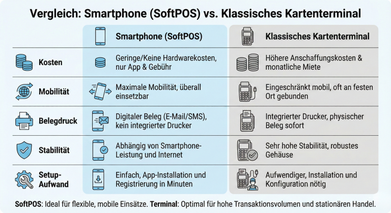 Vergleich SoftPOS per Smartphone und klassisches Kartenterminal