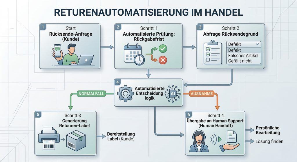 Prozessgrafik zur automatisierten Retoure mit Übergabe an den Support